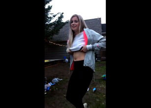 masked blonde flashing tits in a train